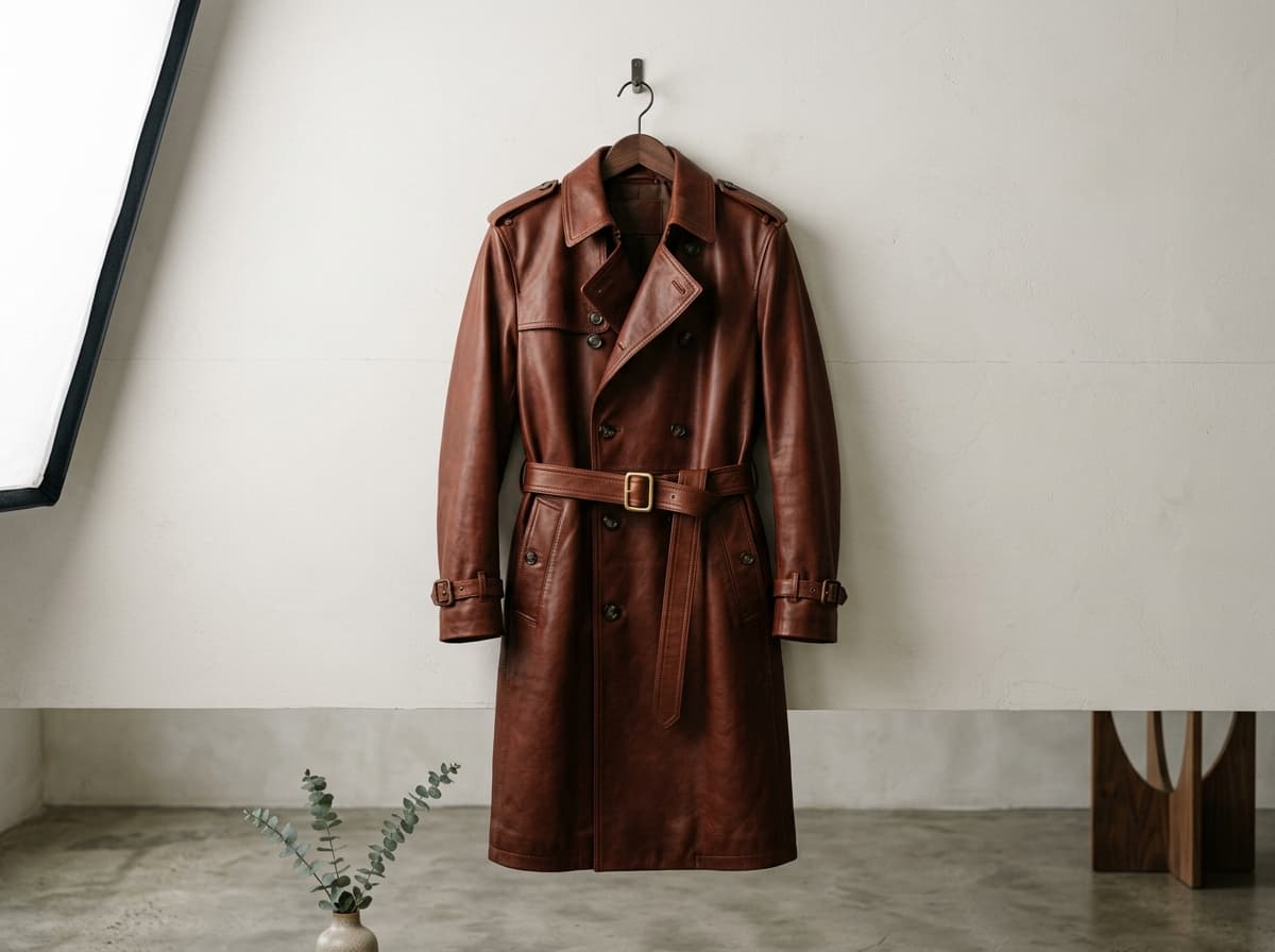 Belted Leather Trench Coat